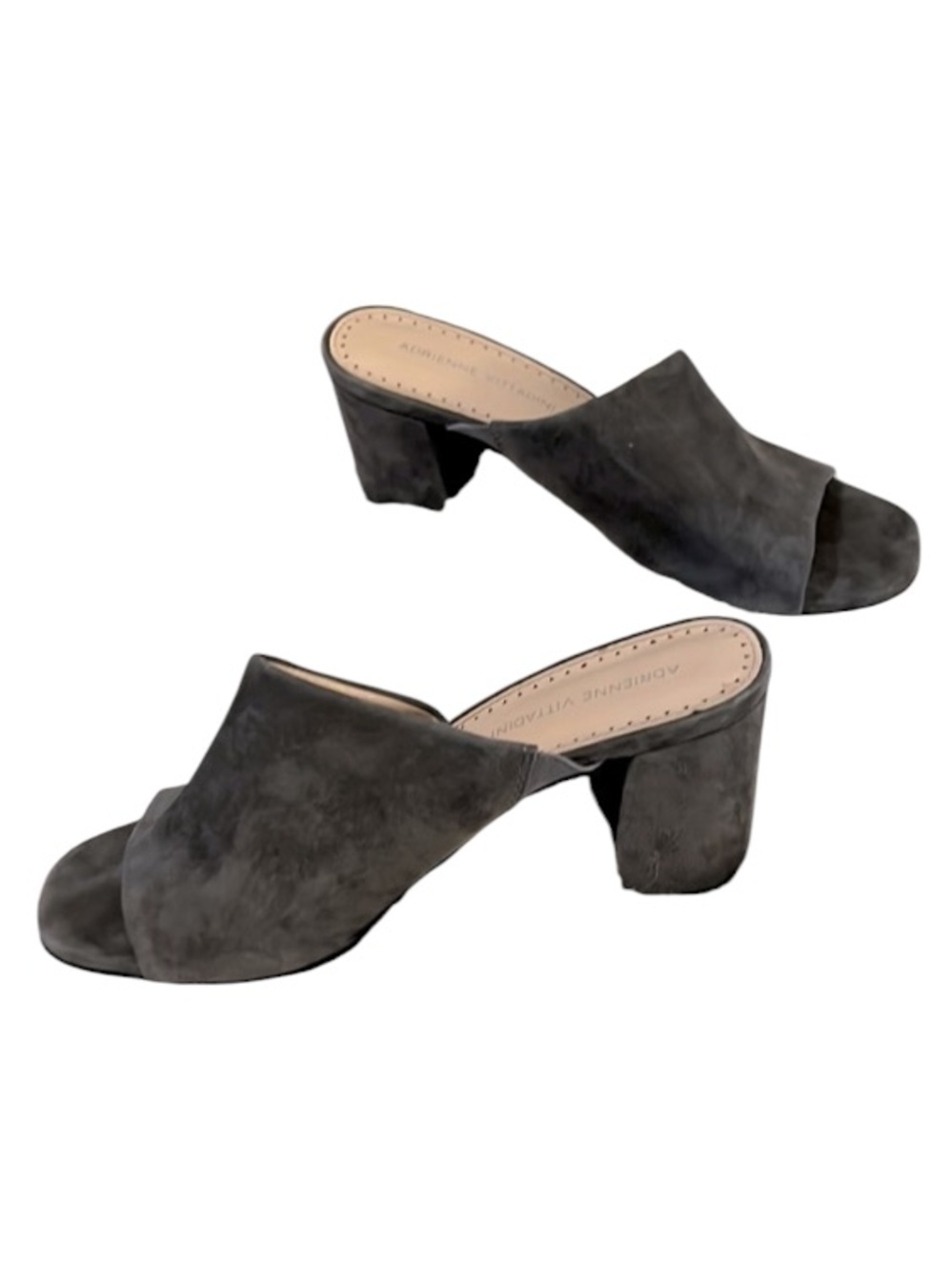 Adrienne Vitadini Womens Albi Open Toe Gray Suede Slip On Heel Sandal Shoes 7.5